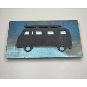 Junk Art Gypsyz Wood Plank Metal Wall Art Rustic Surf Van VW Bus Coastal Beach